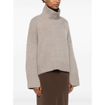 SOFT GOAT Sweaters Light Grey cashmere turtleneck with ribbed trim, drop shoulders, and long sleeves, perfect for cozy style.
