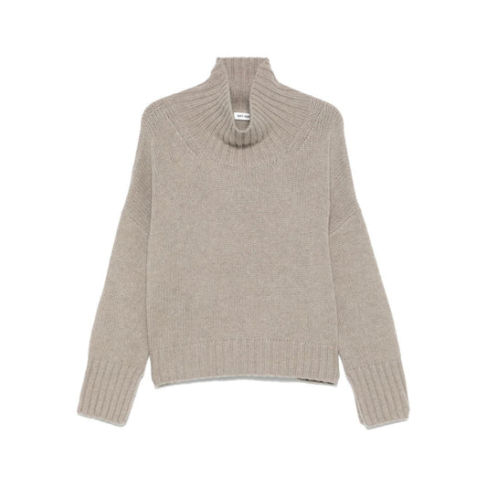 SOFT GOAT Sweaters Light Grey cashmere turtle-neck jumper with ribbed trim, high neck, and drop shoulder long sleeves.