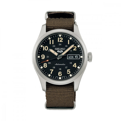 SEIKO MOD. SRPJ85K1 unisex wristwatch with stainless steel case and fabric strap, featuring day and date functions, in official packaging.