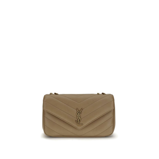 Saint Laurent Beige Calf Leather Bos Taurus Shoulder Bag with quilted design and brass logo.