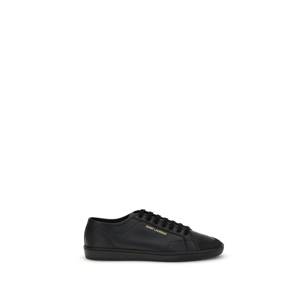 Saint Laurent Black Calf Leather Bos Taurus Low Top Sneakers with gold signature and rubber sole, elegant urban style, AW25
