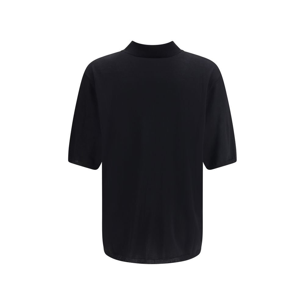 Back view of Saint Laurent Black Wool Polo Shirt featuring ribbed collar and elegant design.