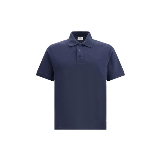 Saint Laurent Blue Cotton Polo Shirt with Cassandre logo and ribbed collar, offering sophisticated and minimalist style.
