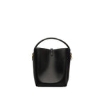 Saint Laurent Le 37 Small Leather Bucket Bag in black calf leather with top handle and YSL-shaped buckle.