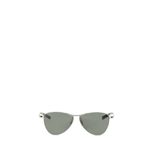 Saint Laurent Silver Metal Sunglasses with triangular frames and nylon lenses, bold modern aviator design, AW25 collection