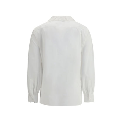 Back view of Saint Laurent White Cotton Dress Shirt with lace Pierrot collar and curved hem.