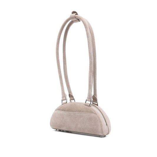 Self-Portrait Suede mini shoulder bag in grey with top zip fastening, bow detailing, single handle, dimensions: Width 22cm, Height 10cm.