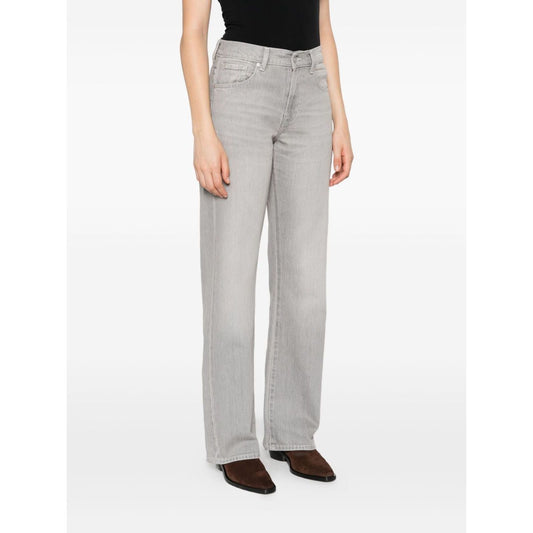 Seven Jeans Grey straight-leg denim, five-pocket style with button fly and belt loops, featuring Tess wide-leg design.