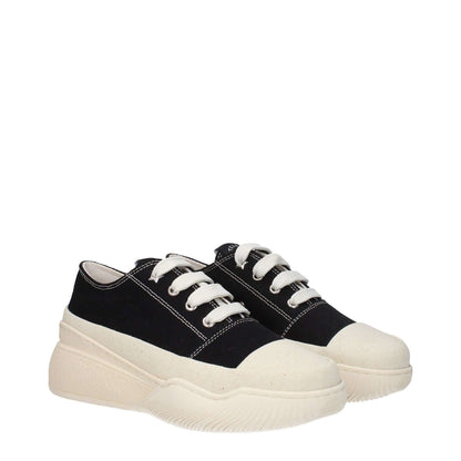 Stella McCartney Black Fabric Chunky Sneakers with rubber sole and round toe design, featuring lace up closure and mid-height wedge heel.
