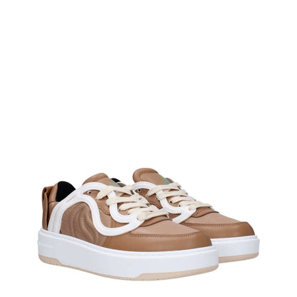 Stella McCartney Brown Fabric Chunky Sneakers with lace-up design and rubber sole, featuring front and back logos.