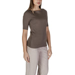 Street One Brown Cotton T-Shirt for women, short-sleeved, spring/summer collection with 50% cotton, 50% modal.