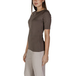 Street One Brown Cotton T-Shirt, women's short-sleeved, spring/summer collection, in 50% cotton and 50% modal, side view