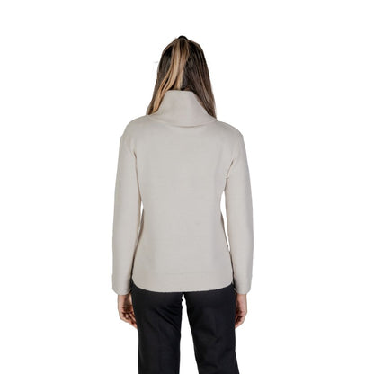 Back view of Street One Cream Viscose Turtleneck with button detail, showcasing soft knit fabric, high neck, and comfort fit for cool weather.