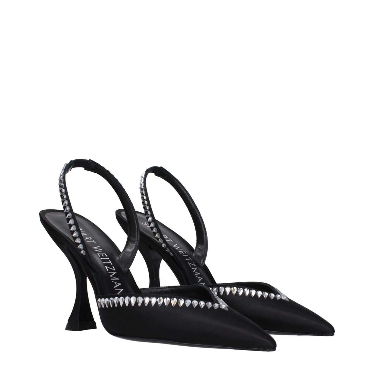 Stuart Weitzman Black Satin Stiletto Heel Sandals
