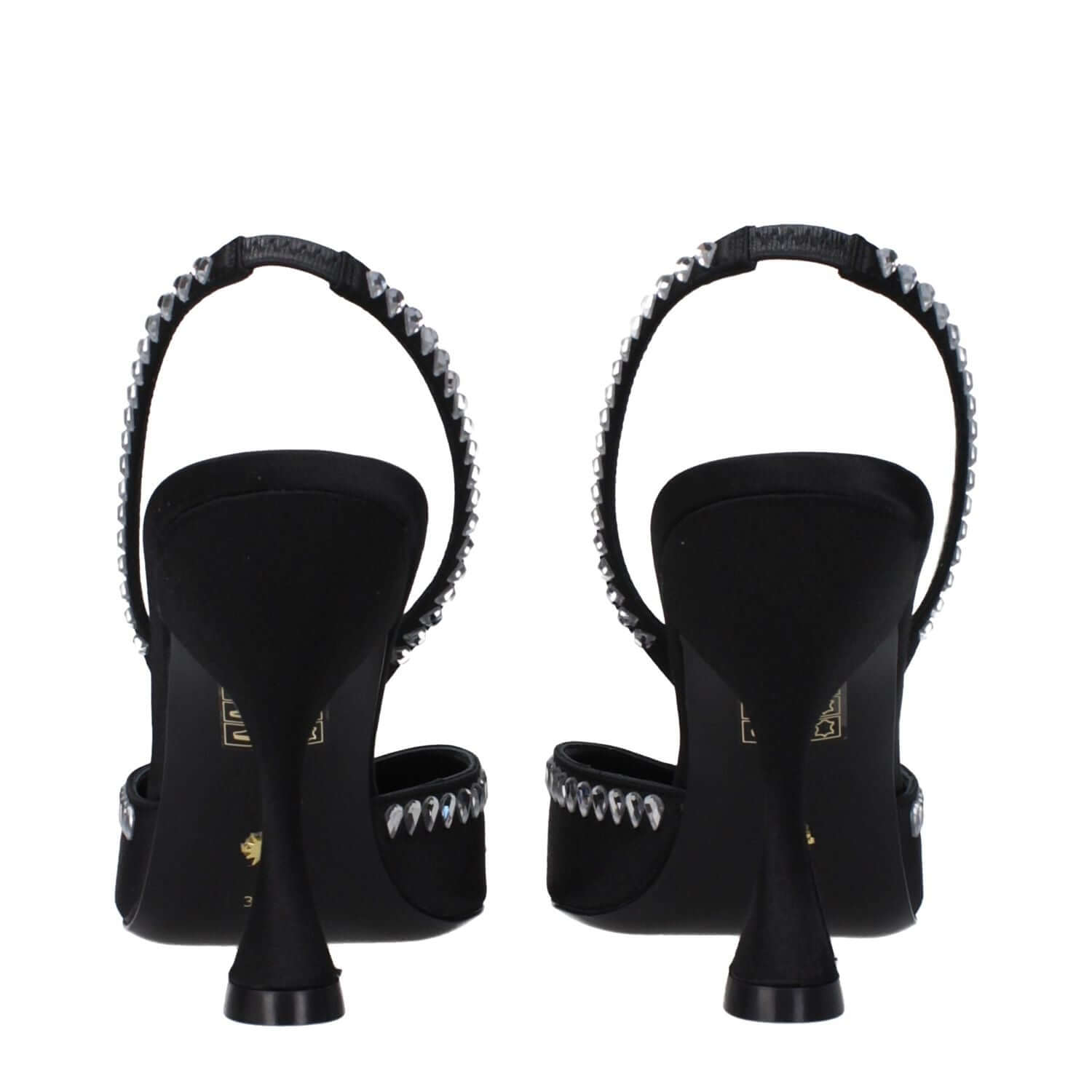 Stuart Weitzman Black Satin Stiletto Heel Sandals