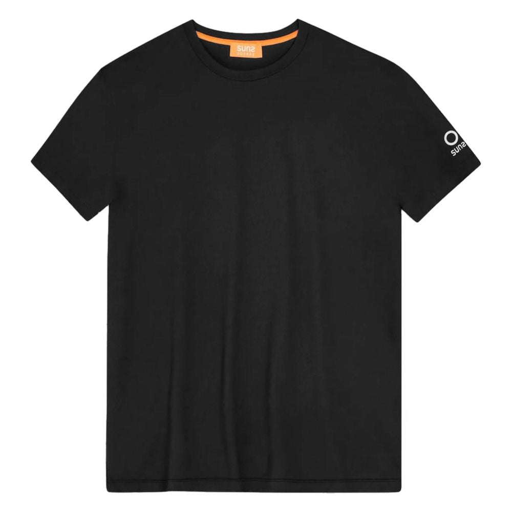 Suns Black Nylon T-Shirt - Crew neck with shoulder logo print, stretch technical fabric