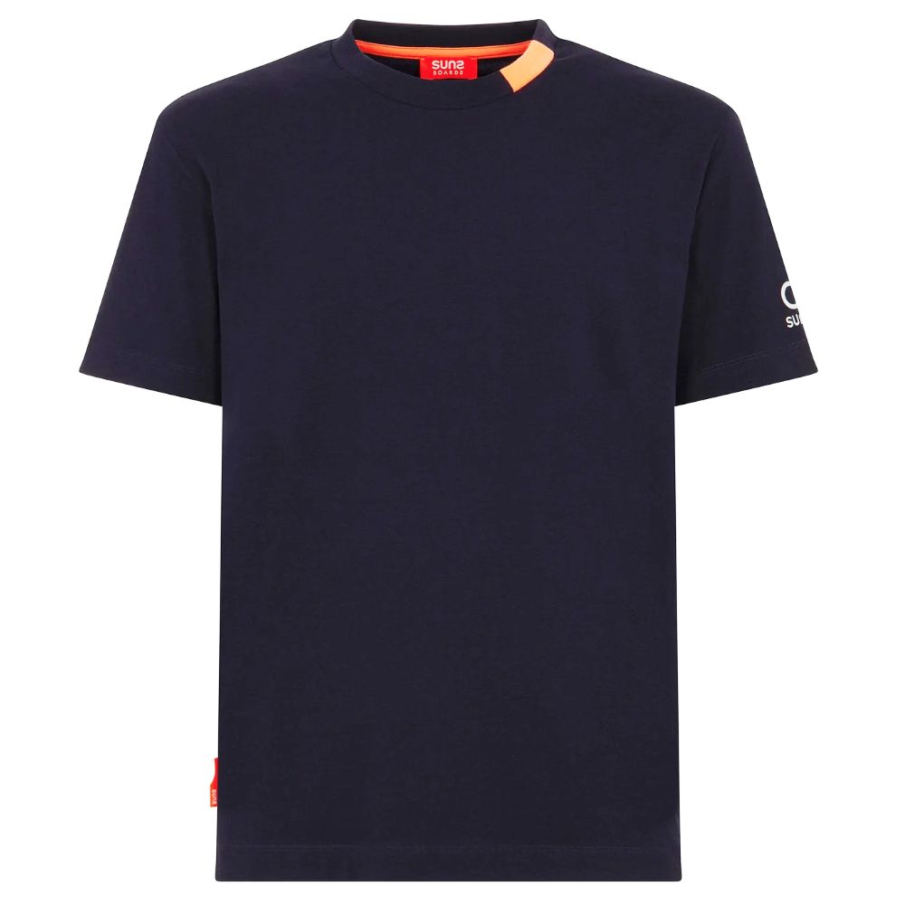 Suns Blue Cotton T-Shirt in dark blue stretch technical fabric with paolo tag, offering style and comfort.