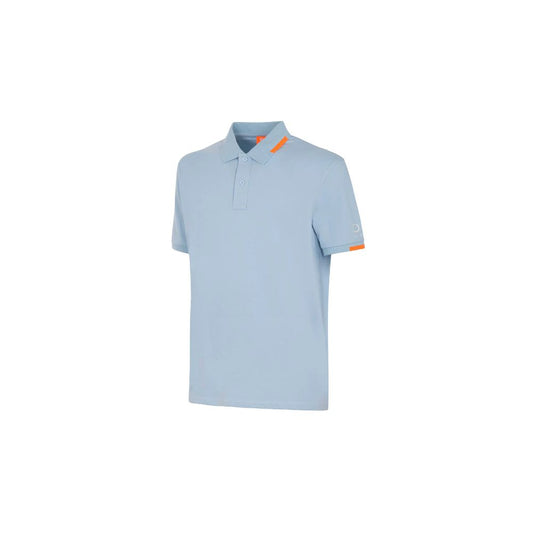 Suns Light Blue Cotton Men Polo Shirt with ribbed collar and subtle sleeve logo, showcasing preppy style and comfort.