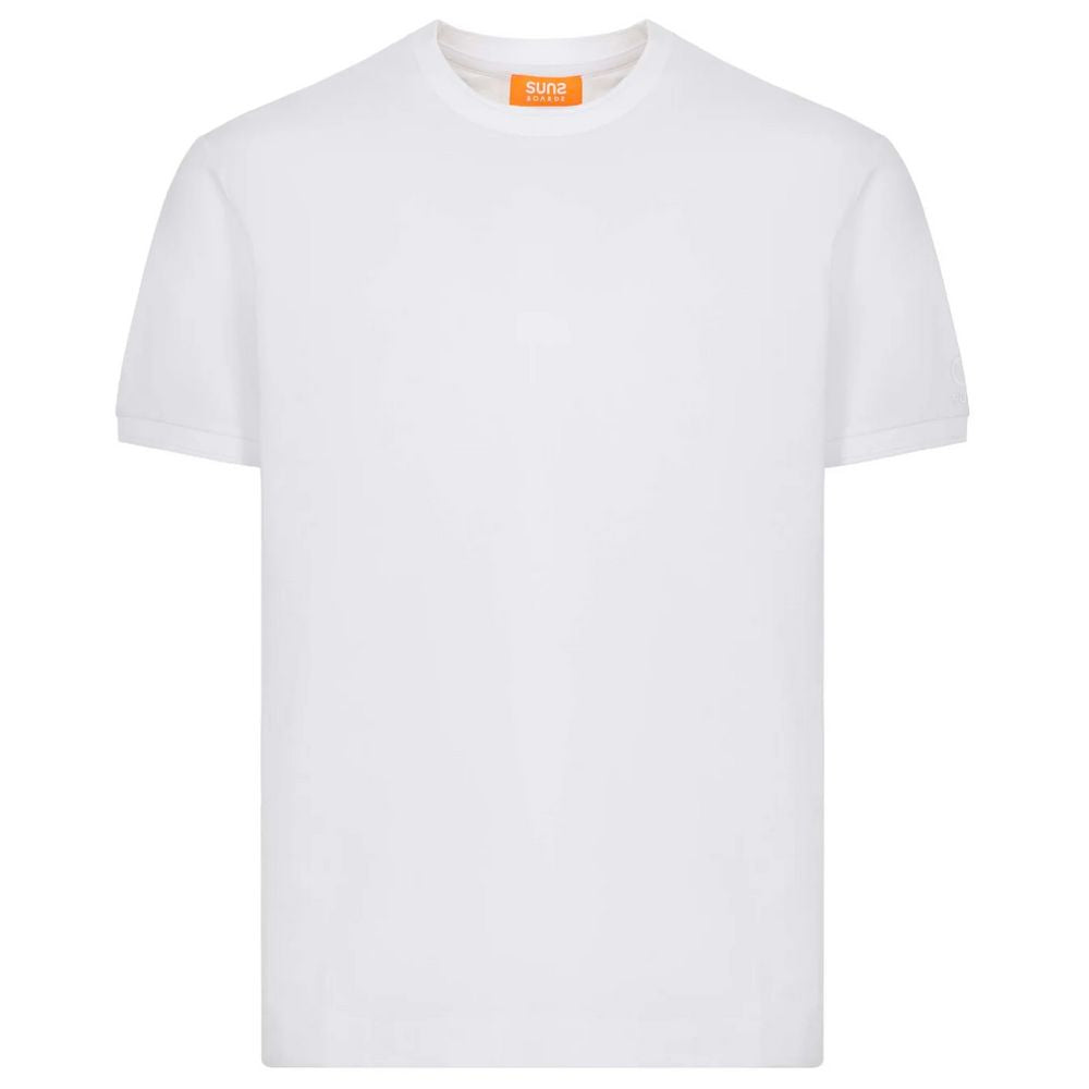 Suns White Cotton T-Shirt with elasticated crew neck and logo on sleeve