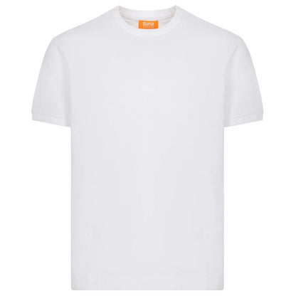Suns White Cotton T-Shirt with elasticated crew neck and logo on sleeve