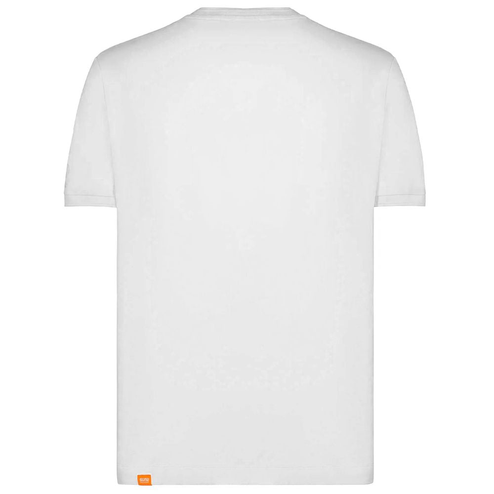 Suns White Cotton T-Shirt, crew neck, elasticated sleeves, logo on left sleeve, soft stretch fabric. Perfect for casual wear.