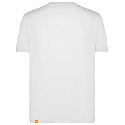 Suns White Cotton T-Shirt, crew neck, elasticated sleeves, logo on left sleeve, soft stretch fabric. Perfect for casual wear.
