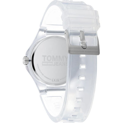 Back view of TOMMY HILFIGER Mod. 1720027 watch showing transparent strap and branding.