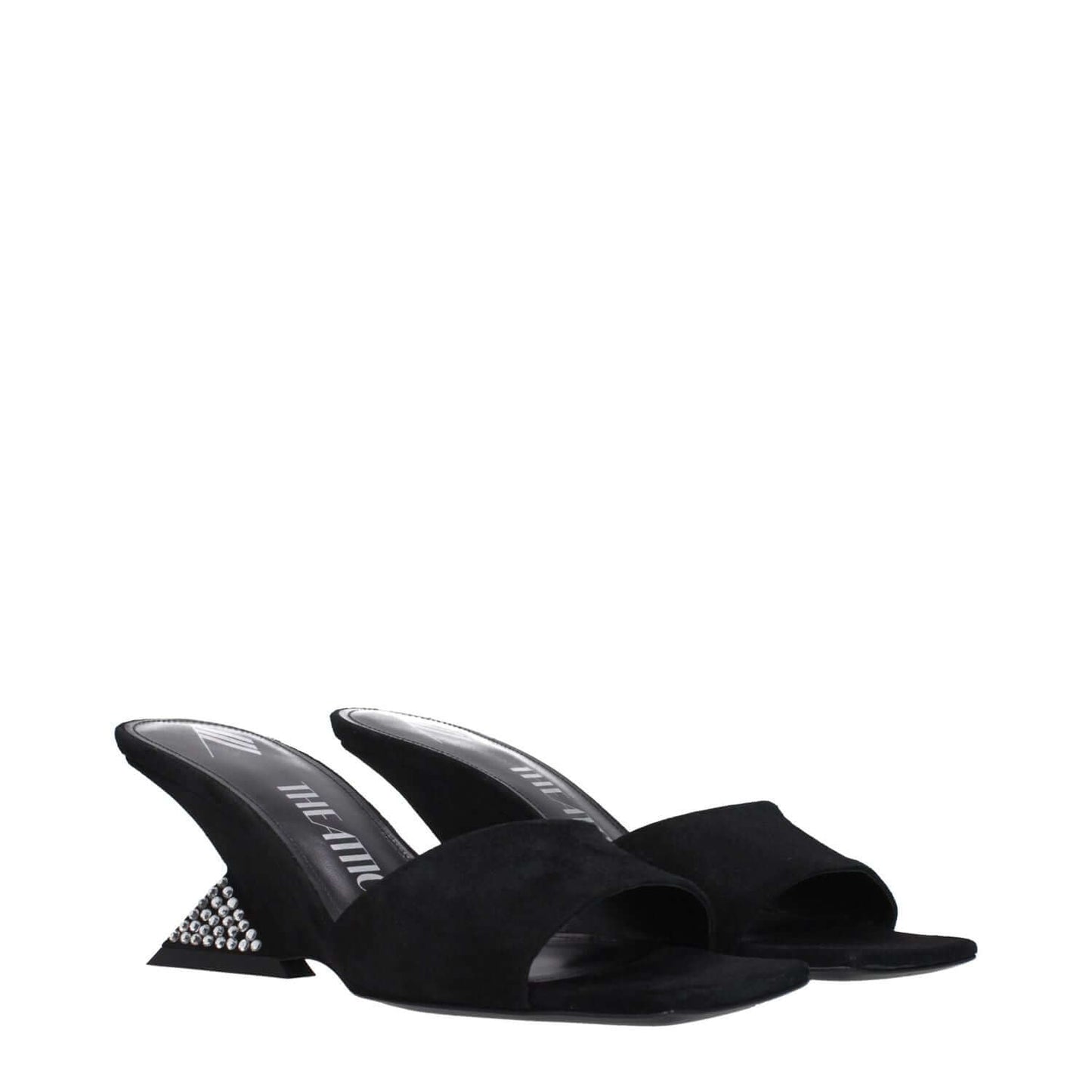 The Attico Black Leather Platform Sandals with suede, open toe, leather sole, wedge heel, casual style.