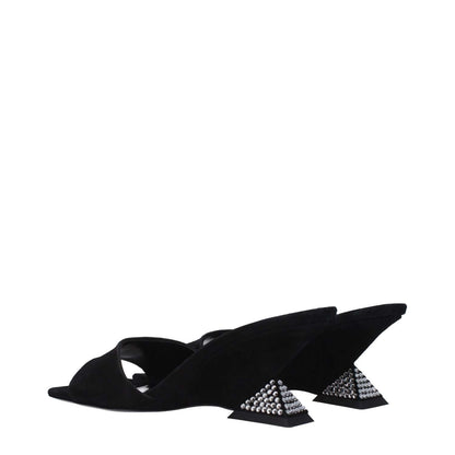 The Attico Black Leather Platform Sandals - Black suede open toe wedge heels with studded details, 6 cm height.