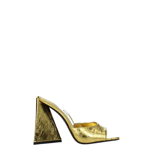 The Attico Gold Leather Platform Sandals with high heels and open toe, featuring a vintage effect design.