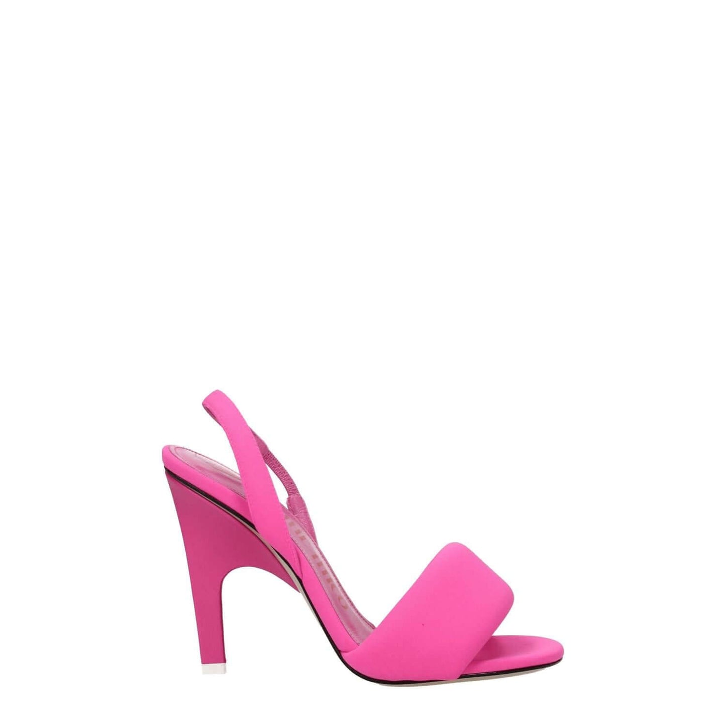 The Attico Pink Fabric Stiletto Heel Sandals with open toe and high heel, crafted with pink leather and geranium accents.