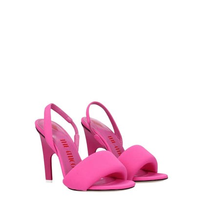 The Attico Pink Fabric Stiletto Heel Sandals with open toe and high heel, leather sole, casual style, MPN S522E075119, secondary color geranium.