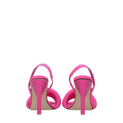 Back view of The Attico Pink Fabric Stiletto Heel Sandals with open toe and leather sole.