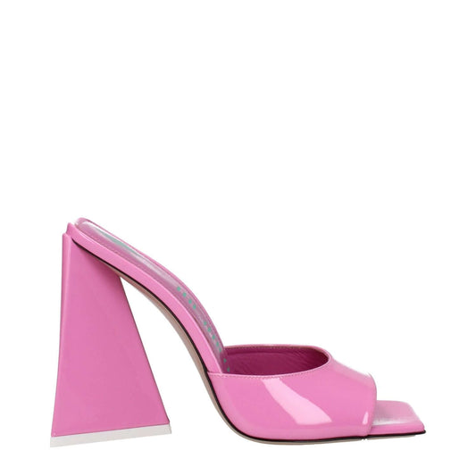 The Attico Pink Leather Platform Sandals with high heel, patent leather finish, and open toe design.