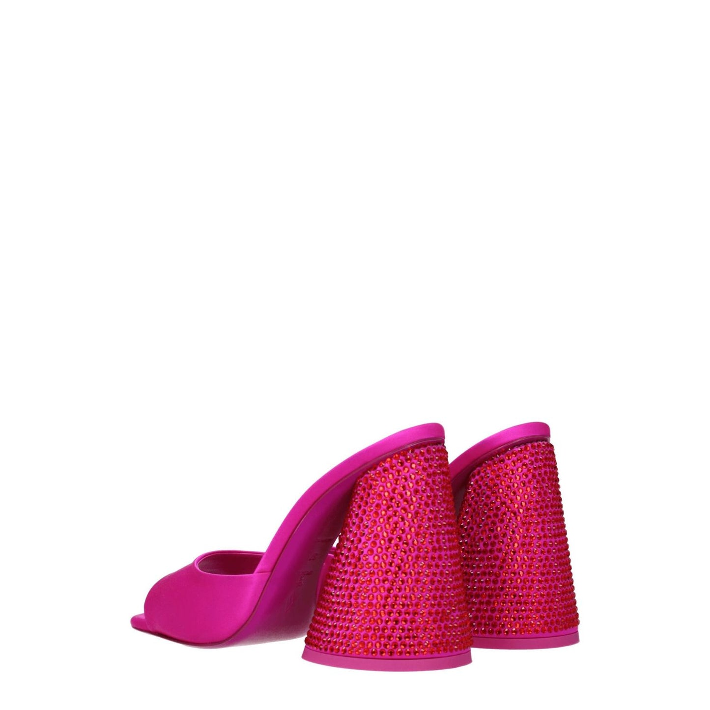 The Attico Pink Satin Platform Sandals with rhinestones, open toe, high heel in fuchsia, leather sole. MPN S502TV07132.