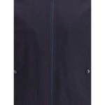 Thom Browne Wool Jacket with front zipper and side pockets, featuring ribbed cuffs and hem for comfort and a distinctive horizontal arm band.