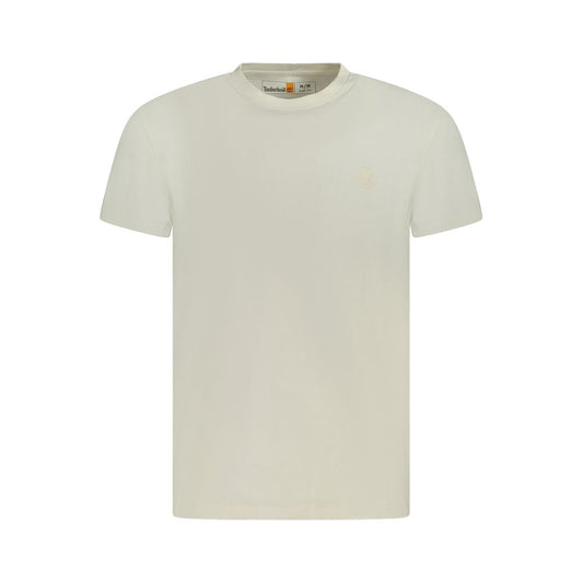 Timberland Beige Cotton Men T-Shirt, organic cotton, slim-fit, short-sleeve, casual wear, embroidered logo, neutral beige color.