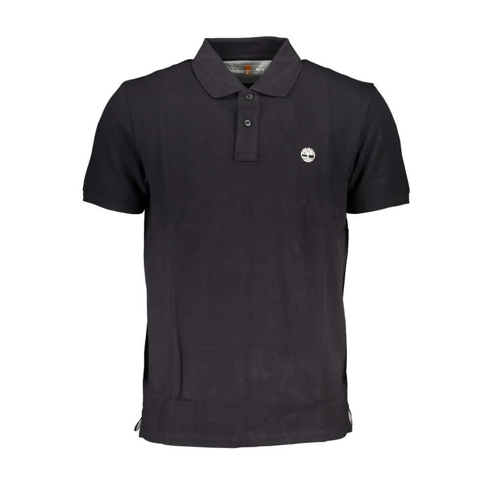 Timberland Black Cotton Polo Shirt with short sleeves, regular fit, 2 buttons, and logo embroidery in organic cotton.