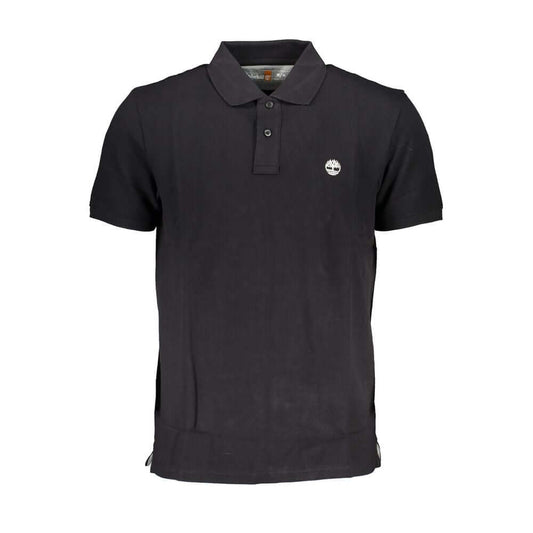 Timberland Black Cotton Polo Shirt, short sleeved with 2 buttons and embroidered logo, made from 100% organic cotton.