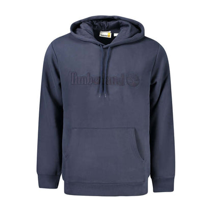 Timberland Blue Cotton Men Sweater with embroidered logo and hood, featuring a central pocket for style and comfort.
