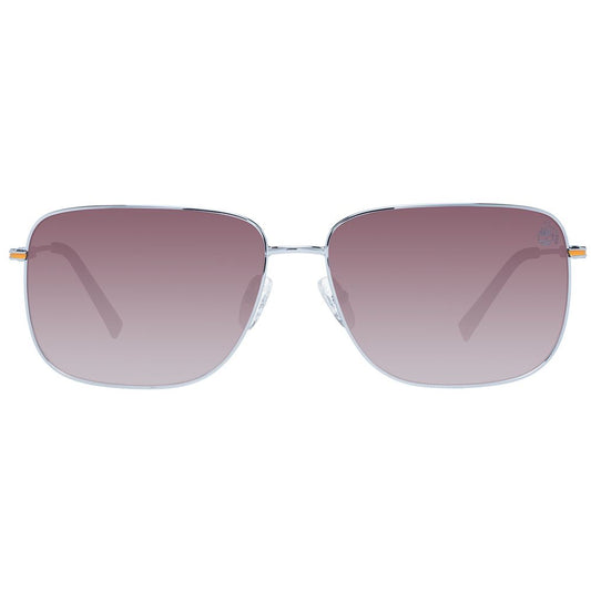 Timberland Gray Men Sunglass with metal gunmetal frame, full-rim rectangular polarized gradient lenses, includes branded case.