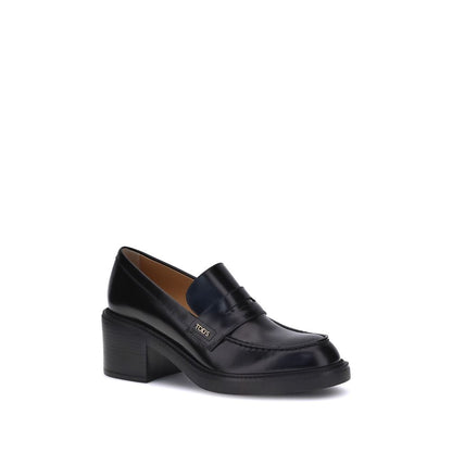 Tod's Black Calf Leather Bos Taurus Platform Loafers with chunky heel and elegant design for versatile styling, AW25 collection.