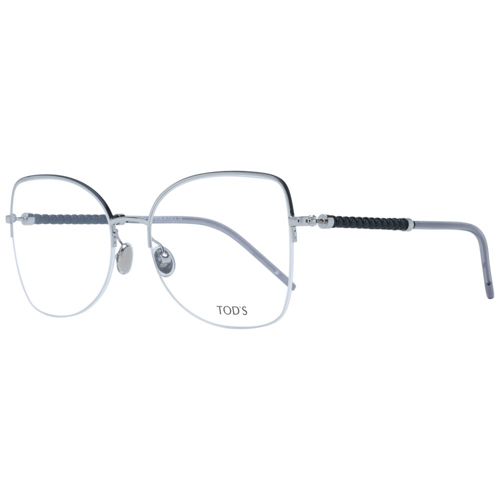 Alt Tag: Tod's Silver Metal Glasses (Frames) for women with full-rim butterfly style and branded case.