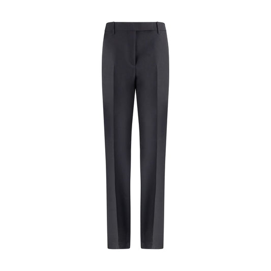 Tom Ford Black Wool Pants with high waist, pleated front, belt loops, fine wool gabardine, mohair, and silk blend for AW25.
