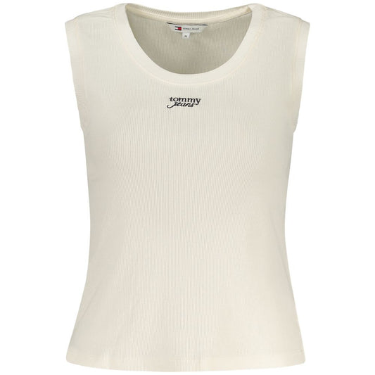 Tommy Hilfiger Beige Cotton Tank Top with wide neckline and embroidered logo made of 95% regenerative cotton.