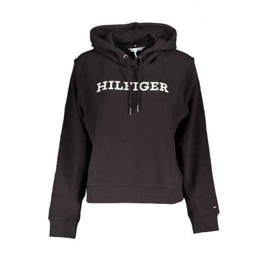 Tommy Hilfiger Black Cotton Women Sweater with logo embroidery, showcasing a stylish black hoodie design for modern casual wear.