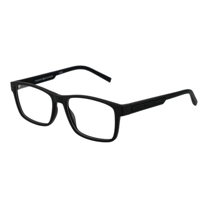 Tommy Hilfiger Black Polyamide Glasses (Frames) in full-rim rectangle style for men with demo lenses and branded case.