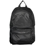 Tommy Hilfiger Black Polyester Backpack with handle, adjustable straps, external pockets, contrasting details, and zip closure.