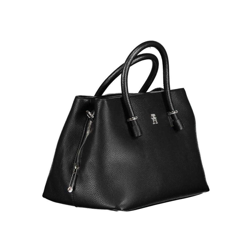 Tommy Hilfiger Black Polyethylene Handbag with handles, adjustable strap, and logo detail