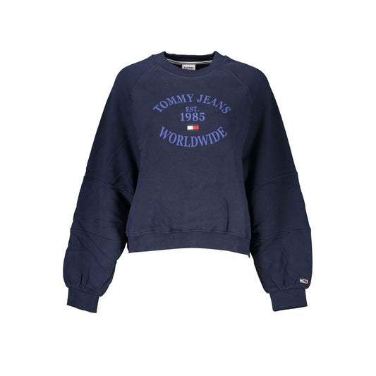 Tommy Hilfiger Blue Cotton Women Sweater with logo print, long sleeves, crafted for contemporary chic style.